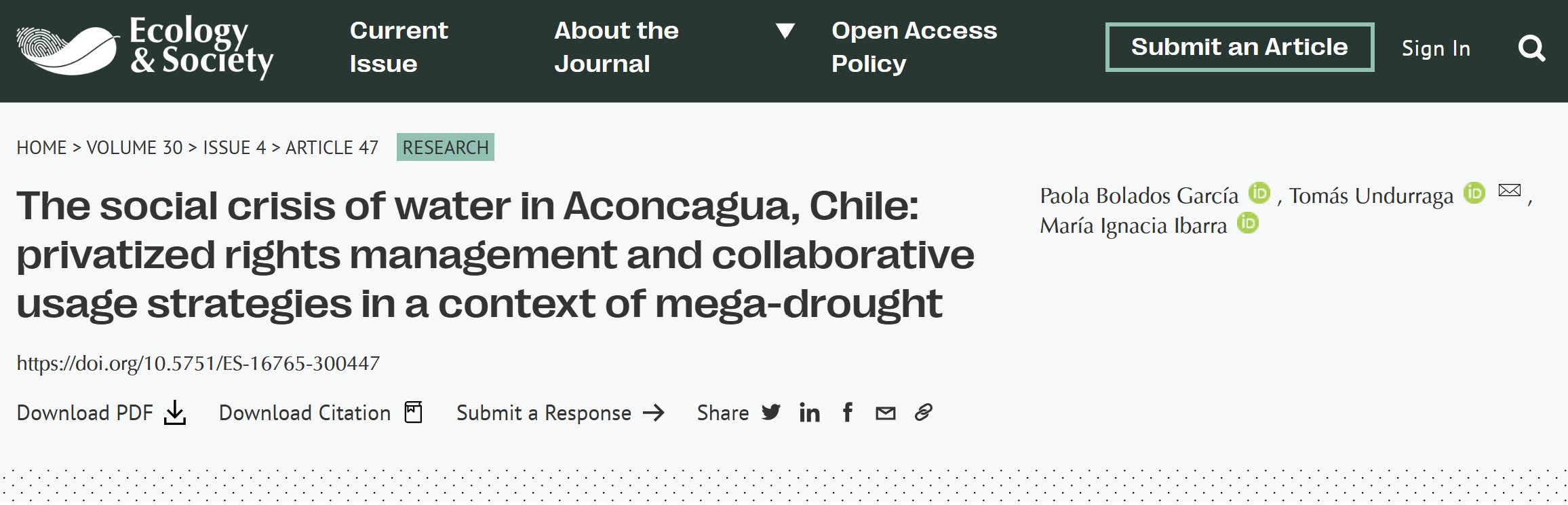 Artículo sobre la Crisis Social del Agua en Aconcagua